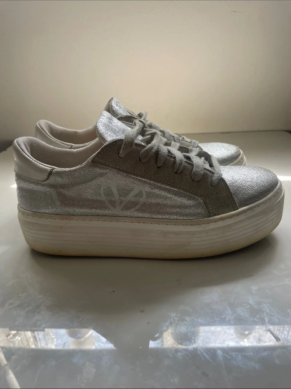 Valentino Women's Silver Glitter Lace-Up Sneakers